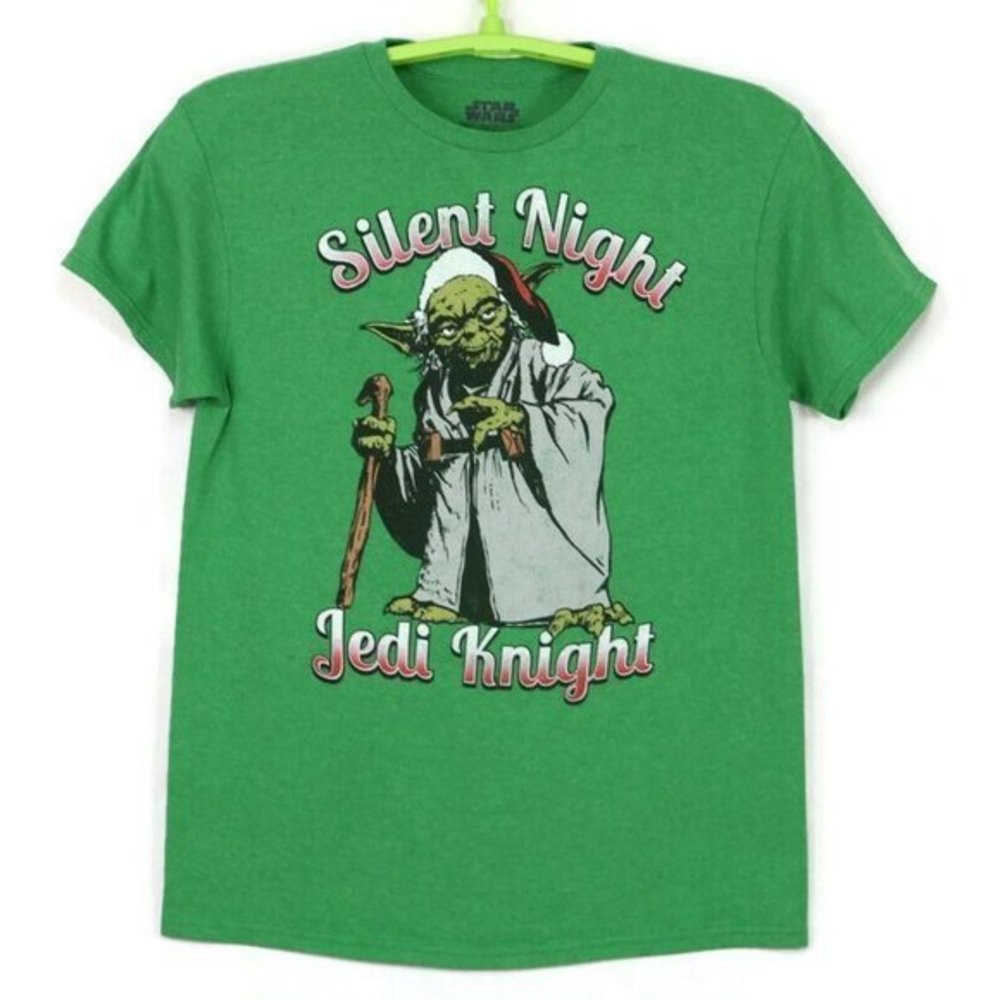 Star Wars Silent‎ Night Jedi Knight Christmas Yoda T-Shirt Shirt Green M Medium